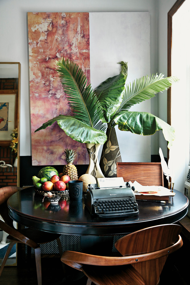 Black and Red and White Dining room