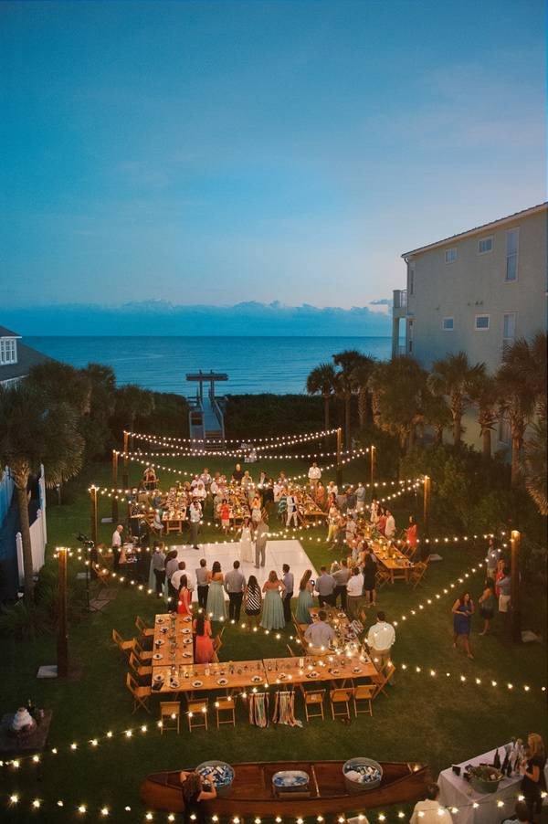 Patio String Light Ideas Beachside Wedding Inspiration