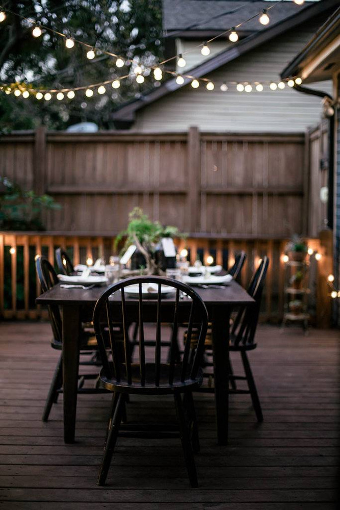 Patio String Light Ideas Deck Dinner Party