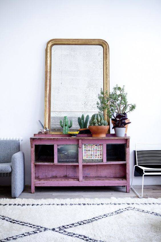 living room updates  white living room with purple console and mirror