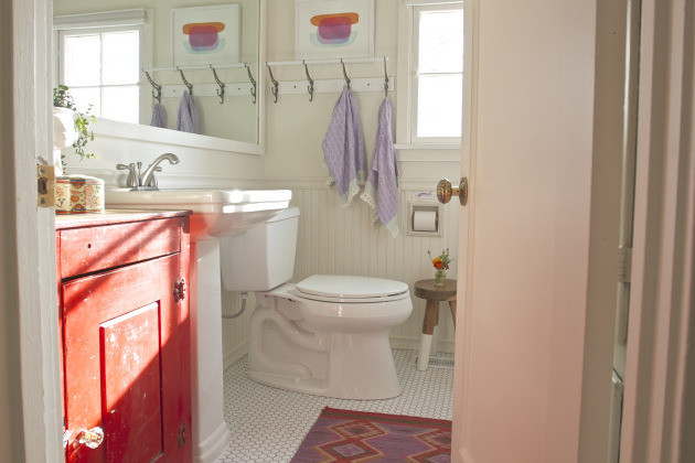 before-and-after: a modern bathroom update using vintage furniture