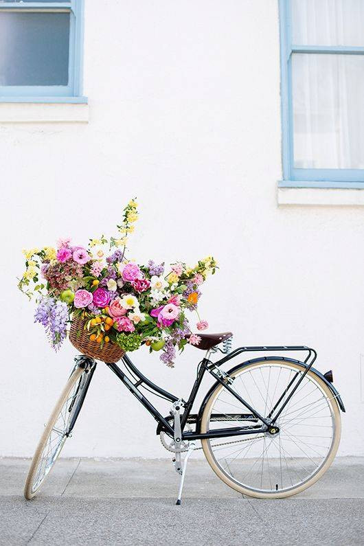 Spring Flower Arrangements flowers in a bike basket