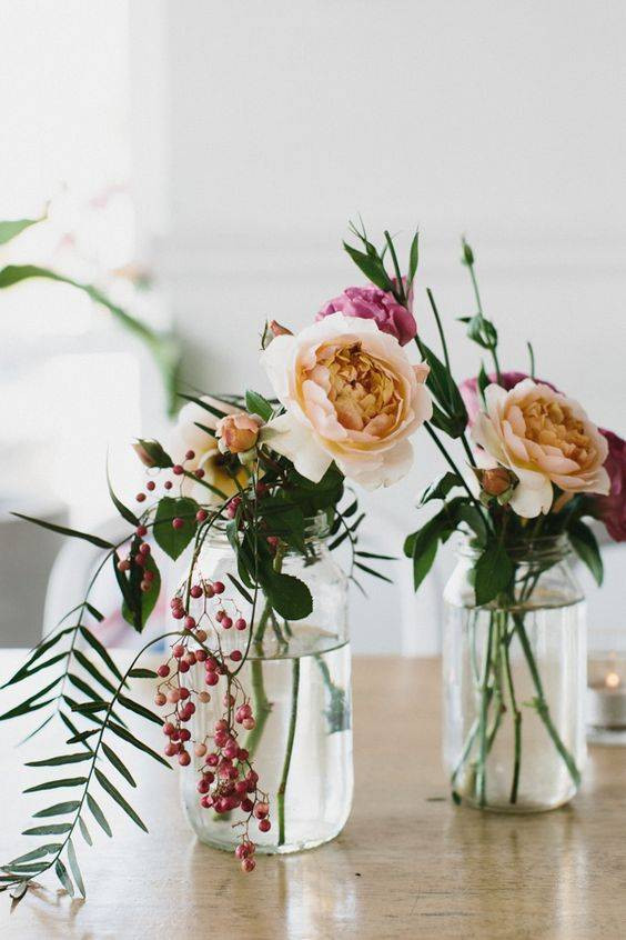 Spring Flower Arrangements english rose in a mason jar