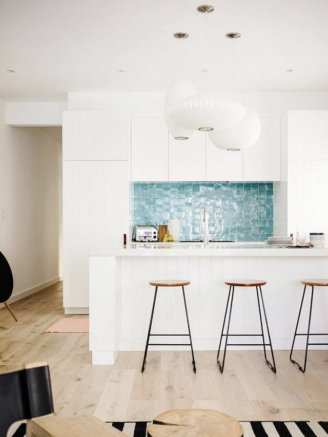 Colorful Kitchen Backsplashes White Kitchen Blue Backsplash