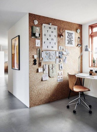 home office with cork wall