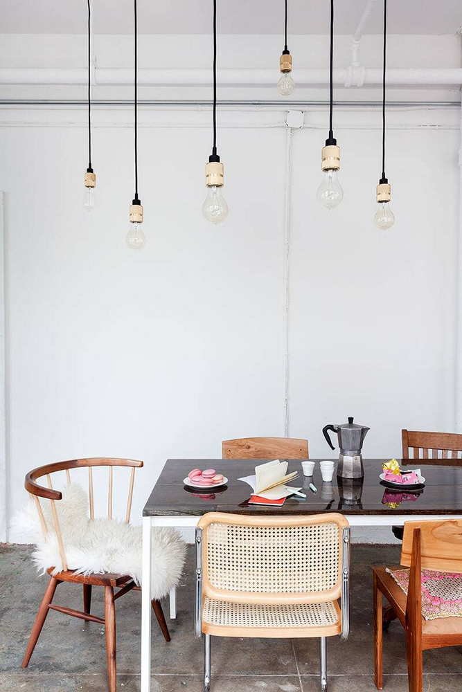 small space dinner party white room with table and chairs