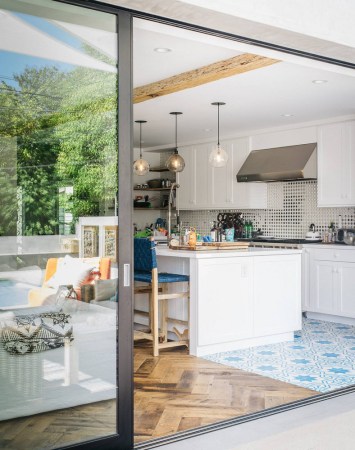 lena headey  kitchen with tile and wood floor