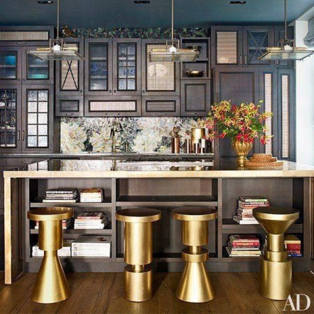 celebrity homes chrissy teigen john legend kitchen with gold bar stools