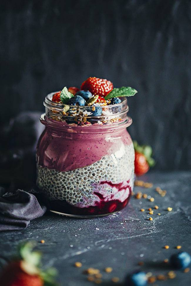 easy lunch ideas for work  Chia, Acai and Strawberry Layered Breakfast Jar