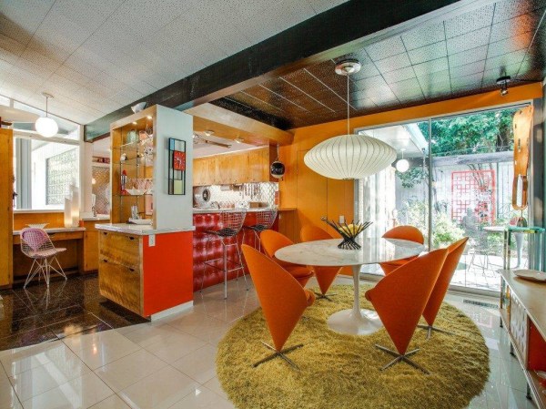1950s interior design orange brown and white mid century interior
