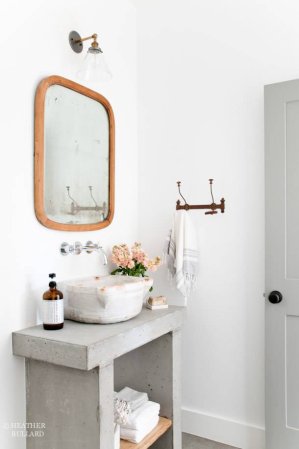 concrete countertops white and gold bathroom