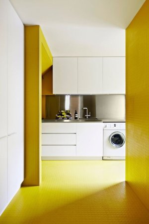 yellow laundry room