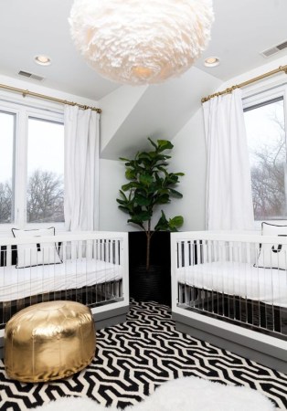 Twin Nursery Ideas: black and white and fluffy