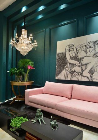 Colorful Sofas That Aren't Neutral Pink Couch In Teal Room