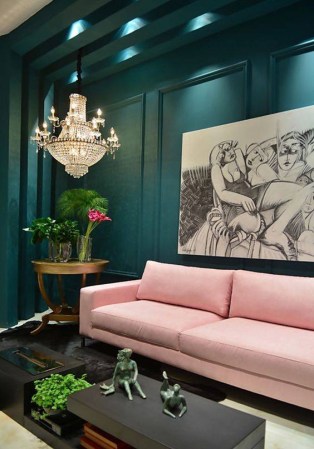 Colorful Sofas That Aren't Neutral Pink Couch In Teal Room