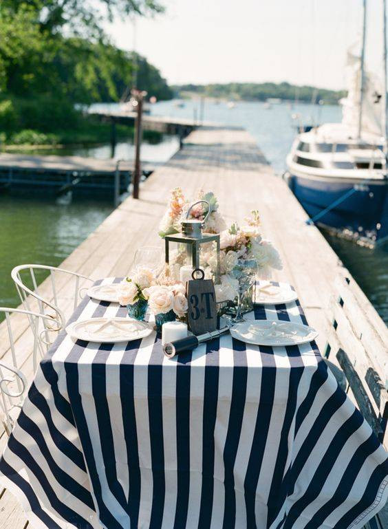 4th of July summer holiday table decorations blue and white table