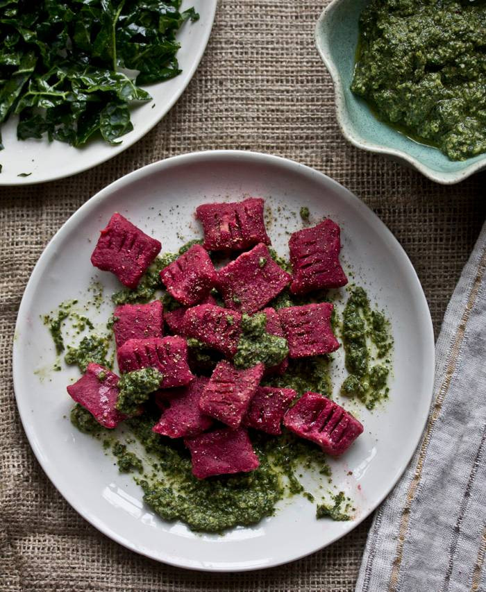 beet dye  red beet gnocchi with meyer lemon pesto