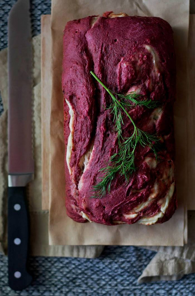 beet dye  beet bread with cream cheese and dill swirl