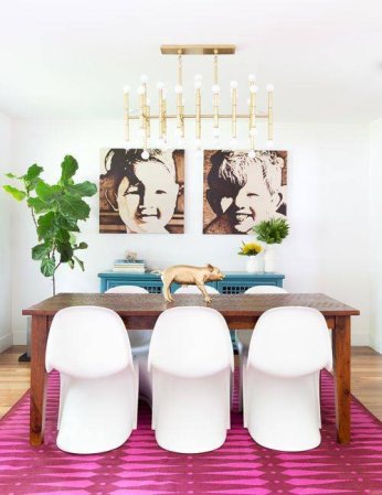 chandelier design pink rug dining room