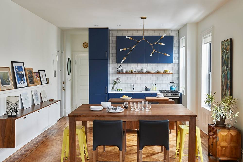 small studio decorating ideas blue and wooden kitchen