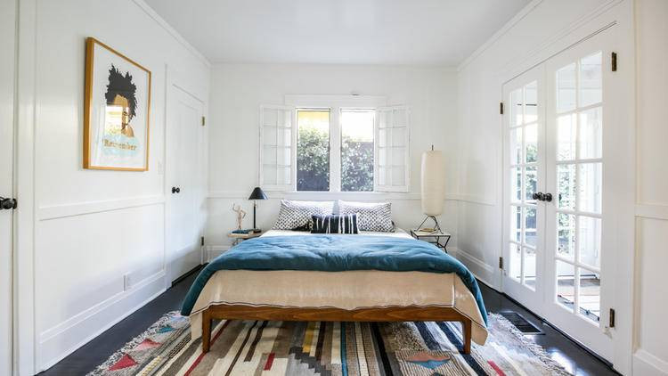 gretchen mol white bedroom with blue bedding