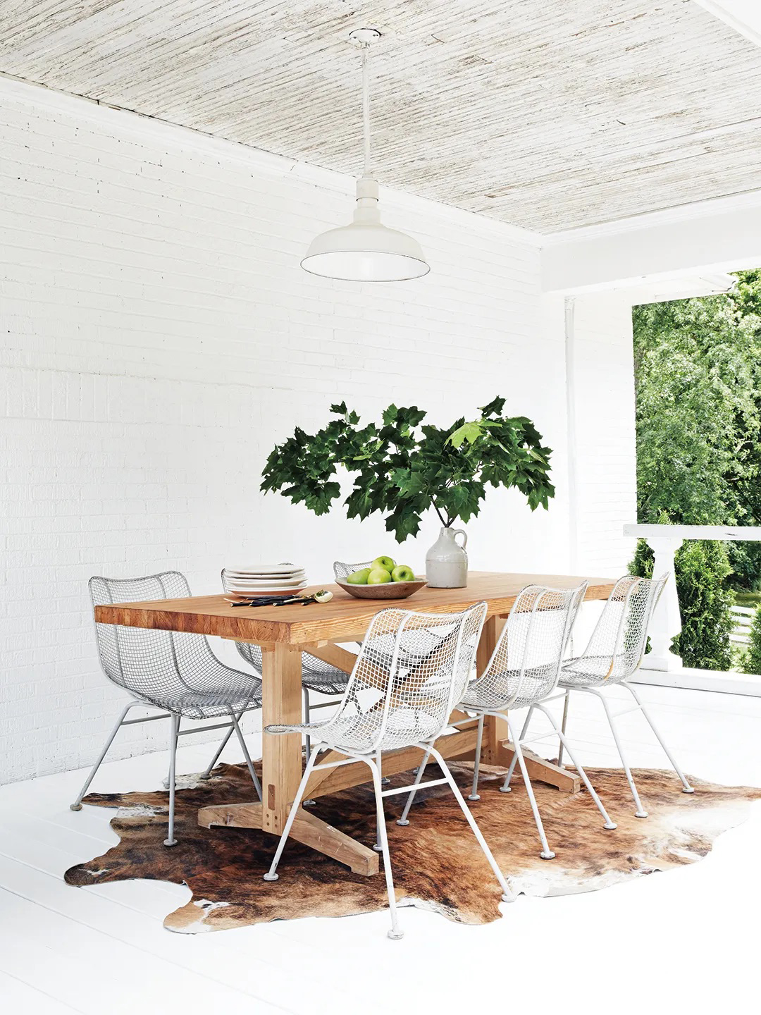 All white dining area