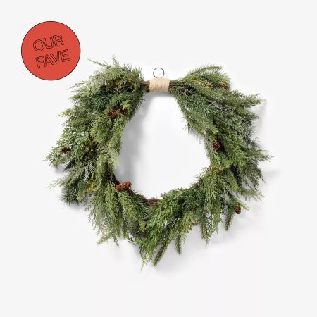  evergreen wreath with twine wrapped top