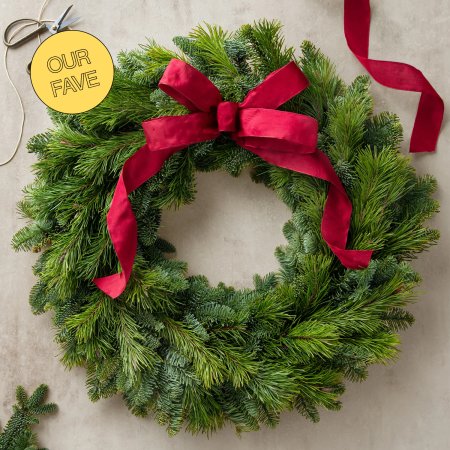  evergreen wreath with red bow