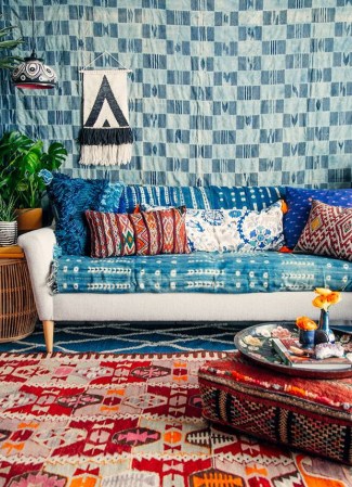 blue bohemian living room