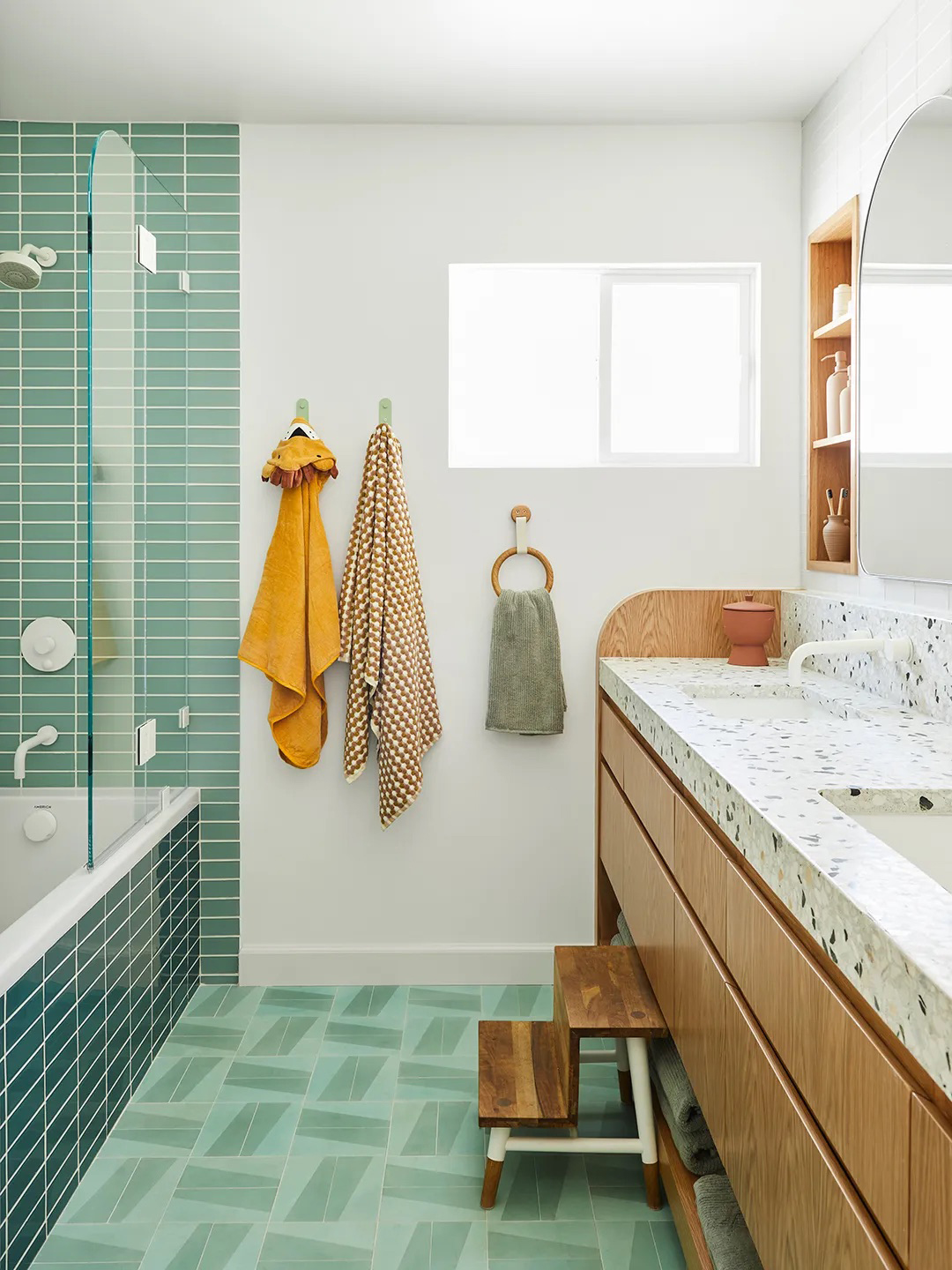 green and blue bathroom tile