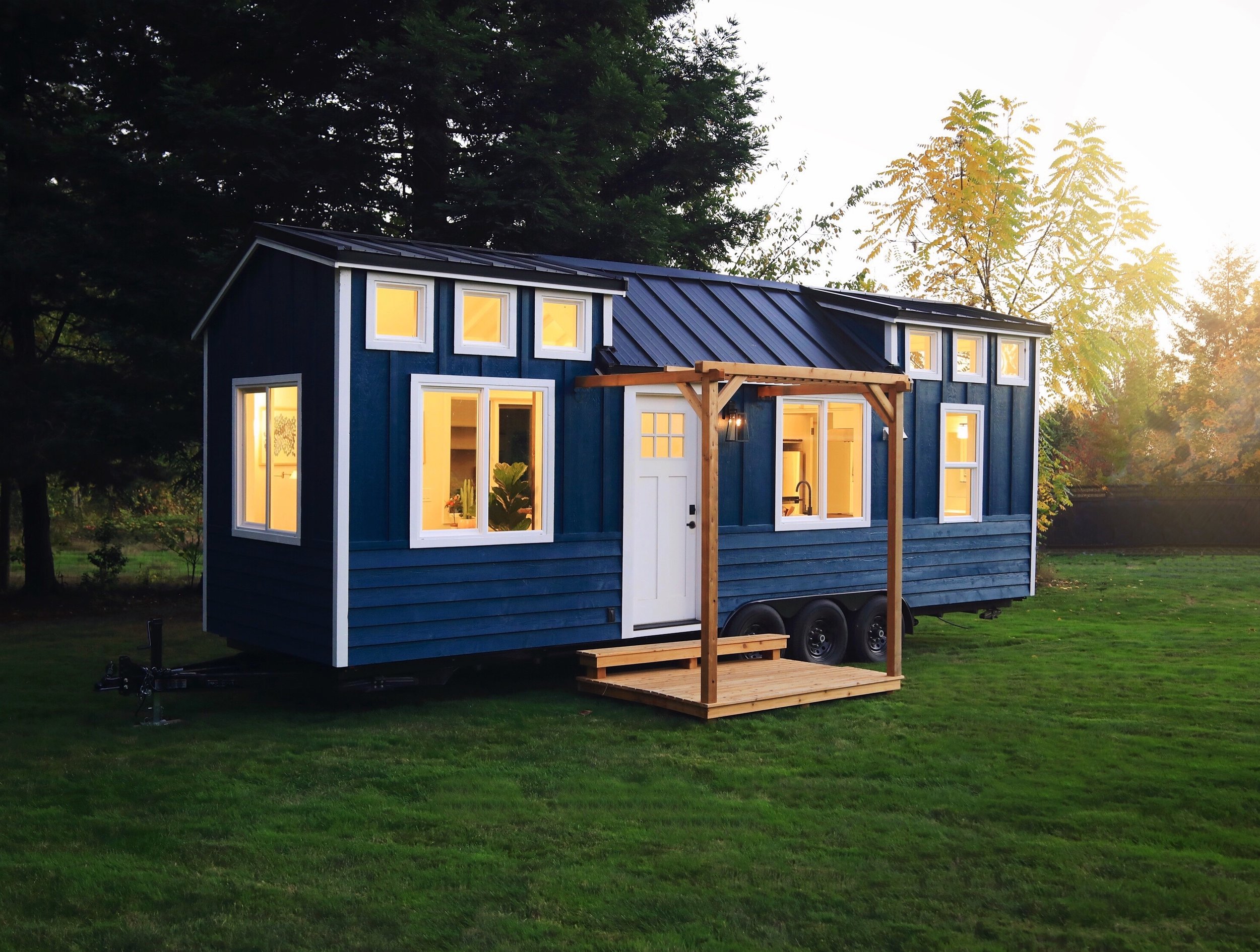 Blue tiny home exterior