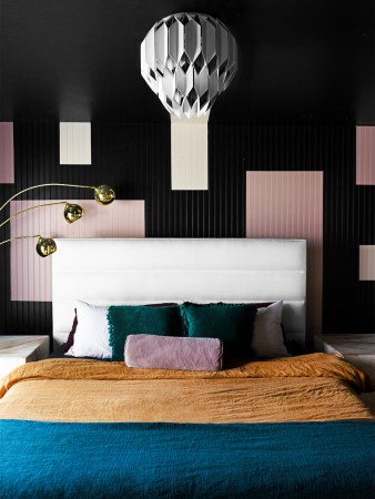 black-geometric-print-mural-bedroom