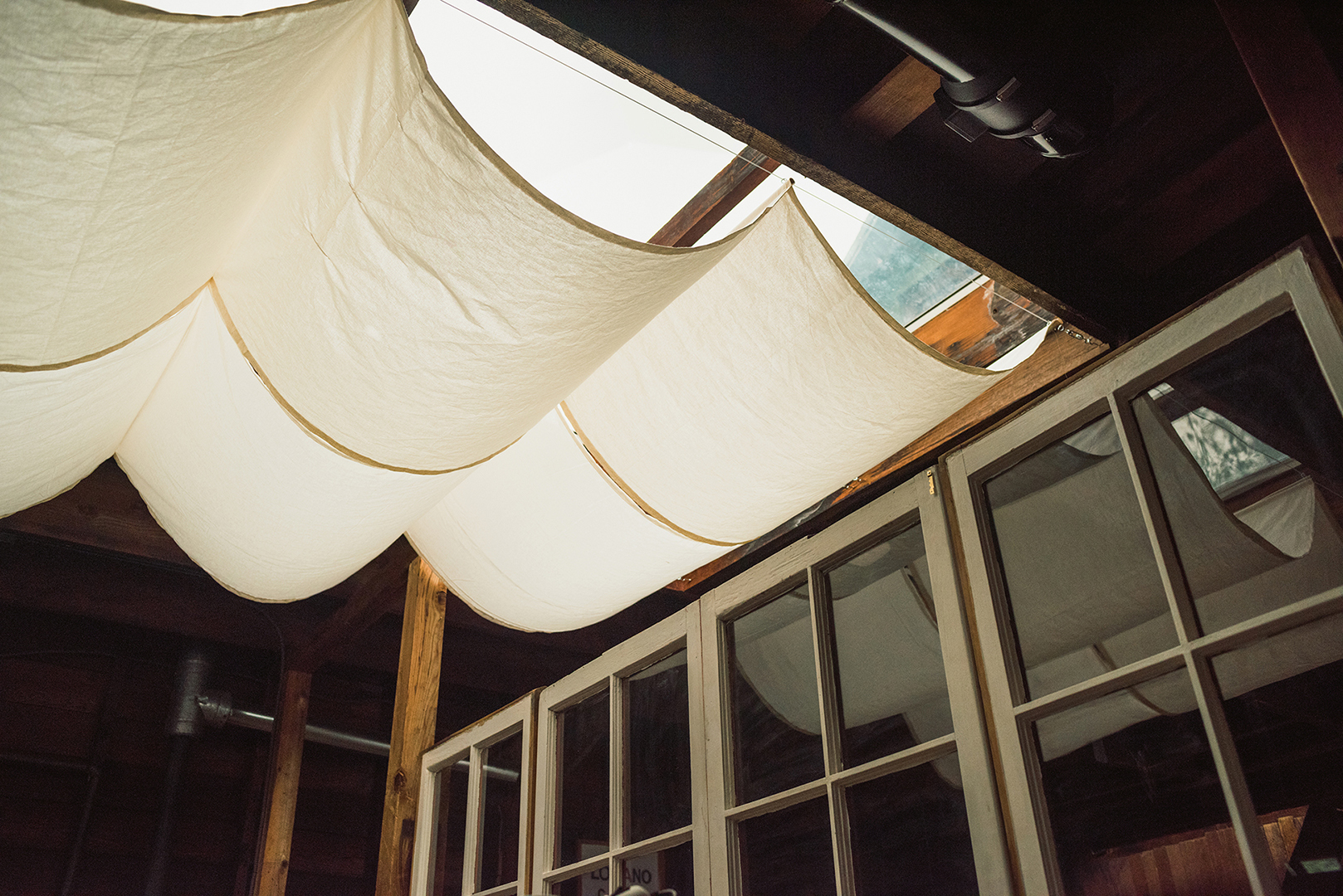 Ceiling with skylight and canopy.