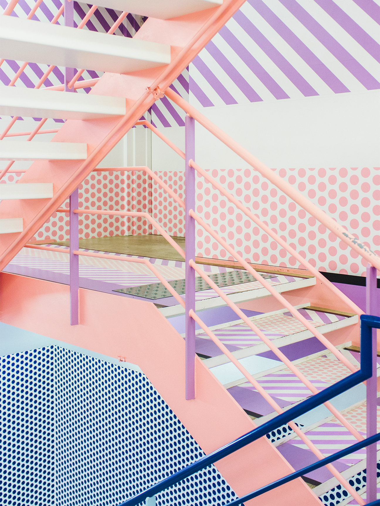 pink,blue, and purple stairwell