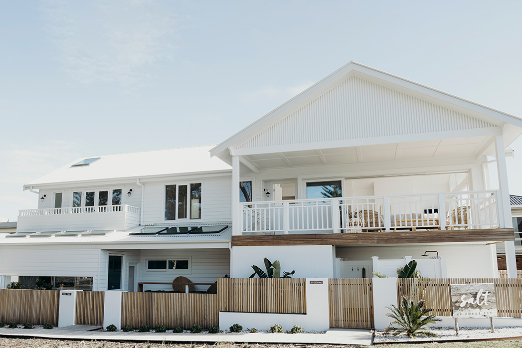 White home exterior. 