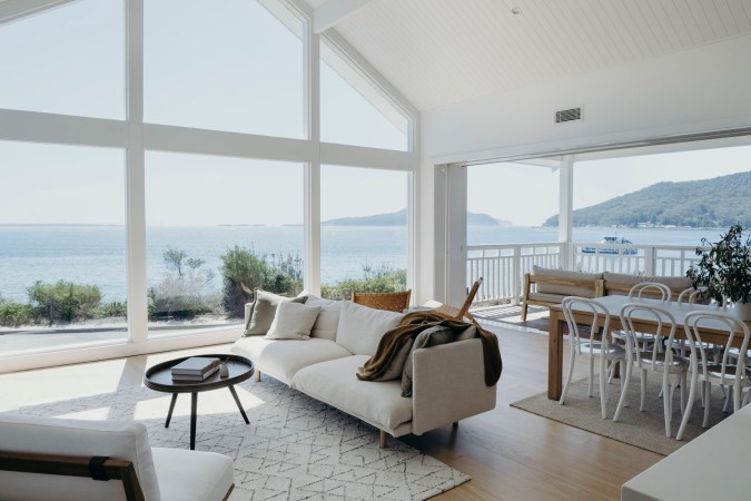 Living room with huge windows.