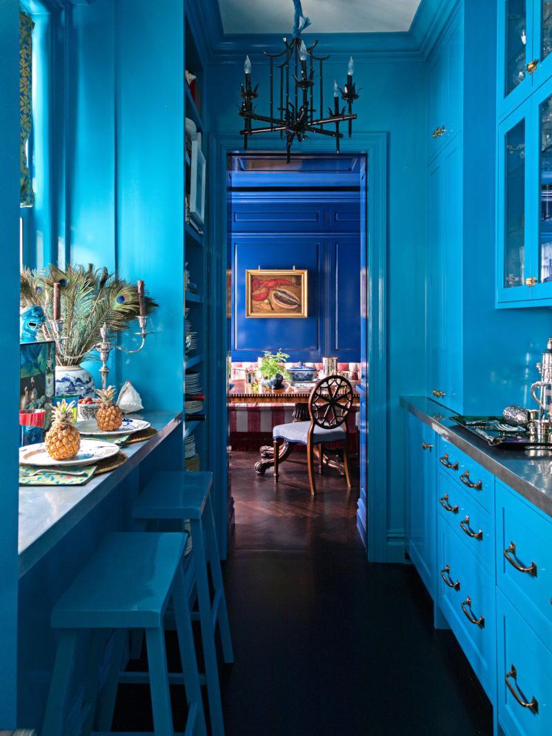 bright blue lacquer hallway