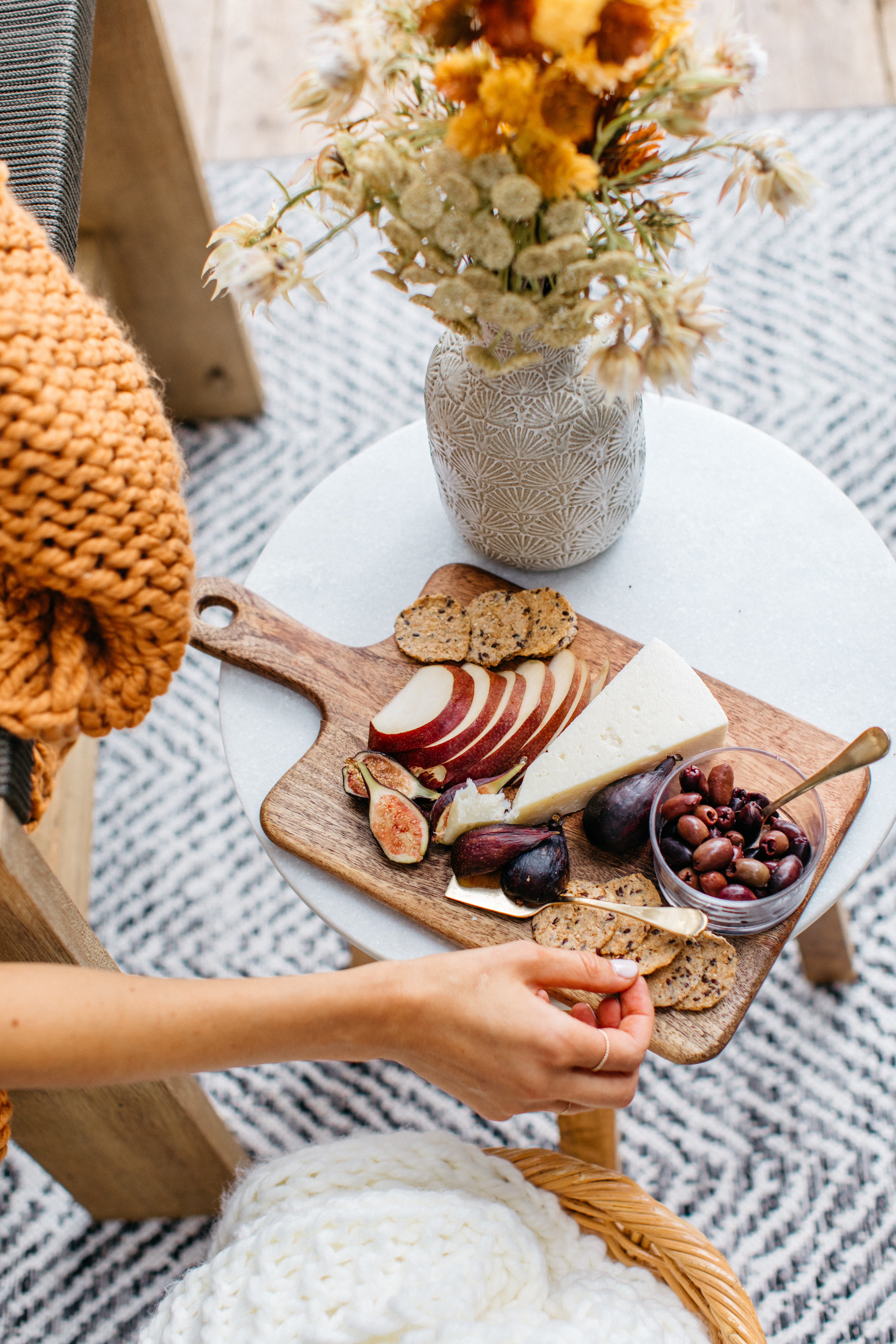 servign board with cheese