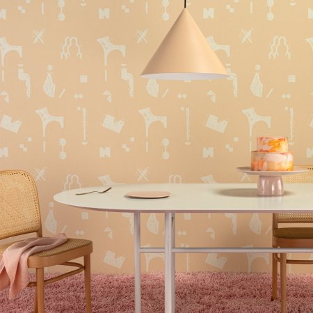 peach-shapes-wallpaper-dining-room