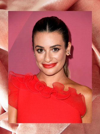 lea michele in a red dress