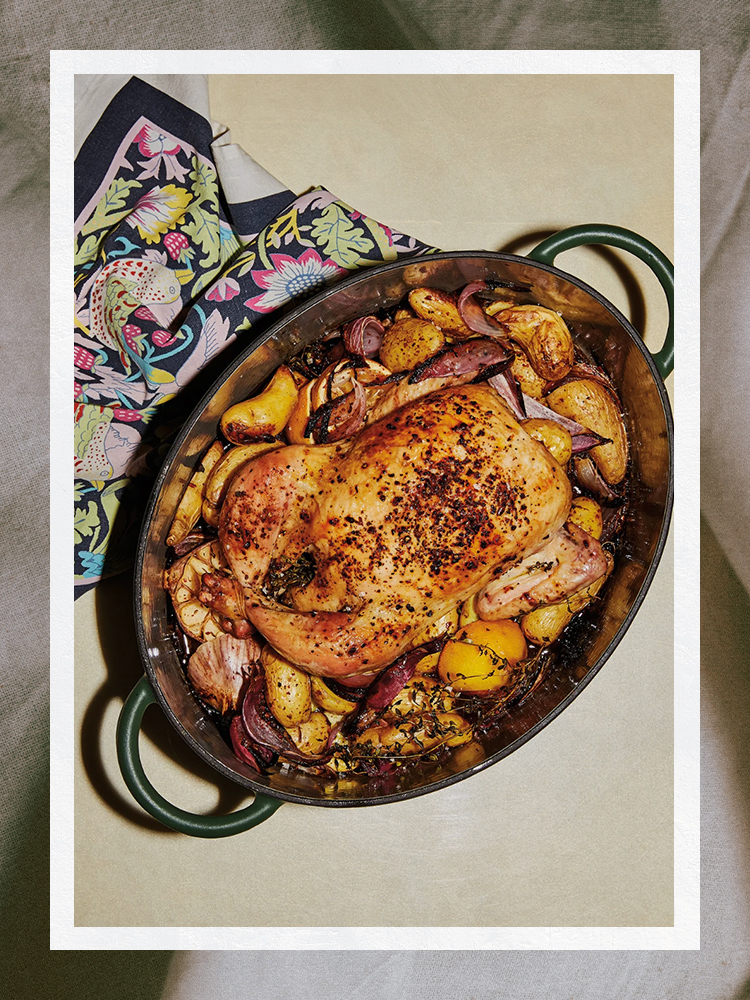 Green Dutch Oven with Potatoes