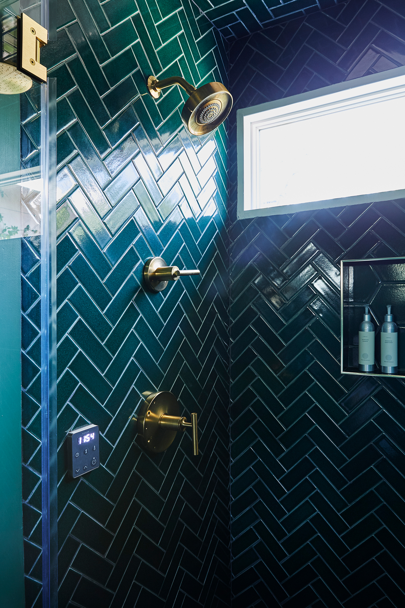 herringbone shower tiles