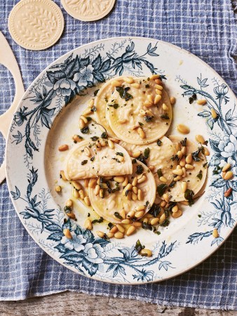 Corzetti Pasta on Blue and White Plate