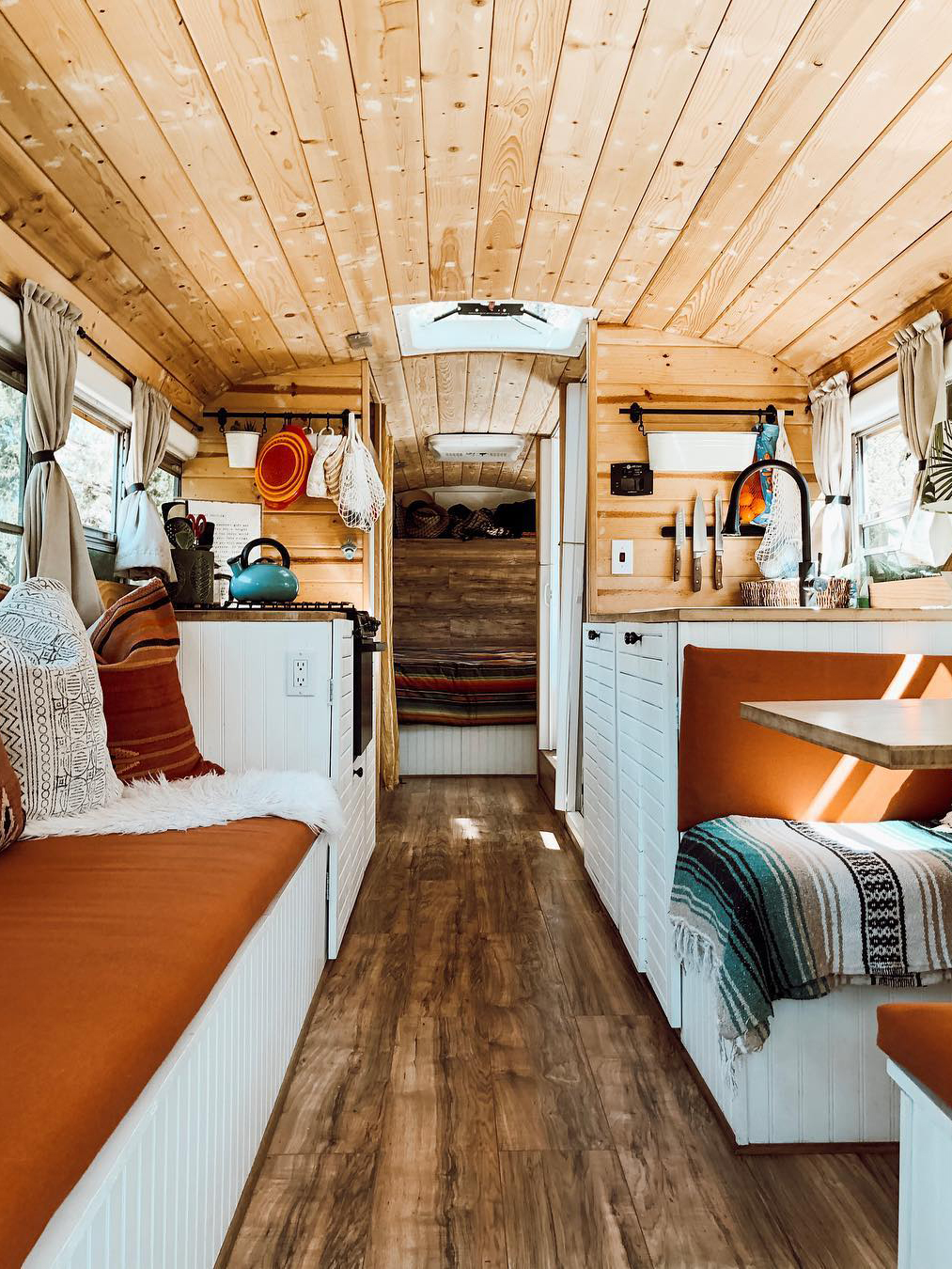 Interior of renovated school bus