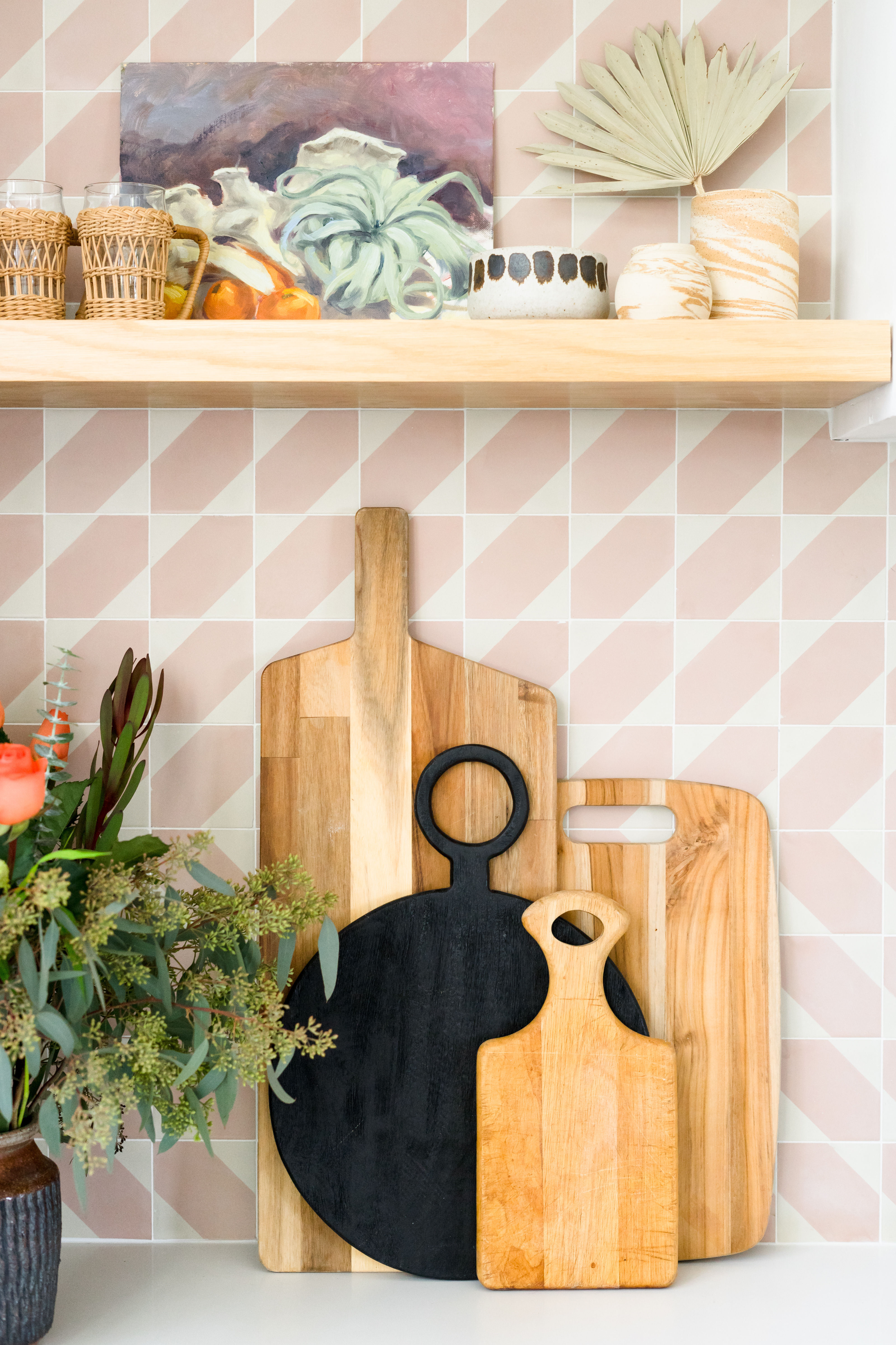 Kitchen with pink tile