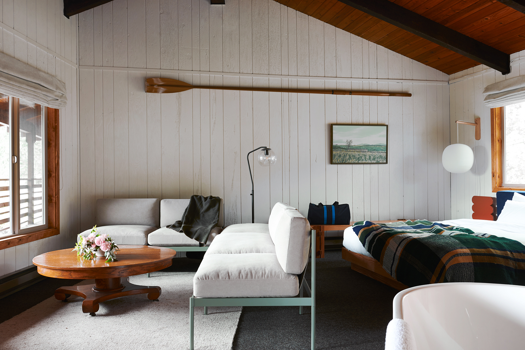 living space with white couch