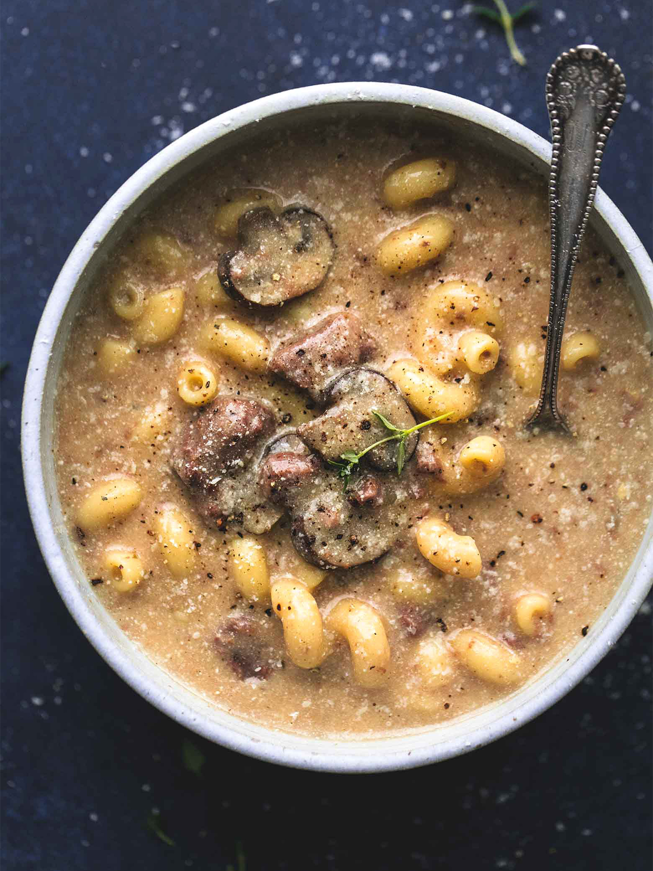 mushroom soup with big noodles