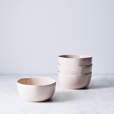  set of 4 blush pink ceramic bowls