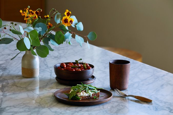 wooden plates and cups