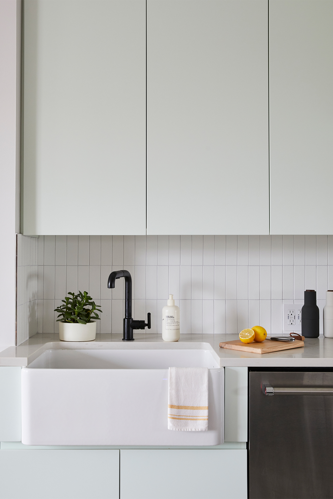 Mint green kitchen cabinets